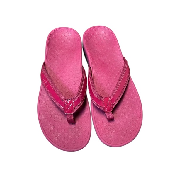 Vionic Tide II Leather Orthotic Sandals Pink Raspberry Patent Women 11 Flip Flop - Picture 2 of 10